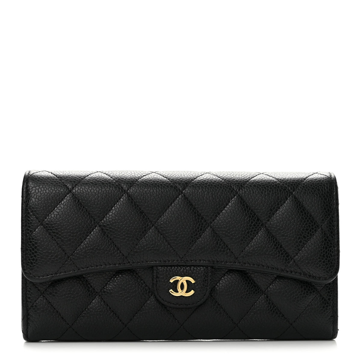 Caviar Quilted Large Gusset Flap Wallet Black