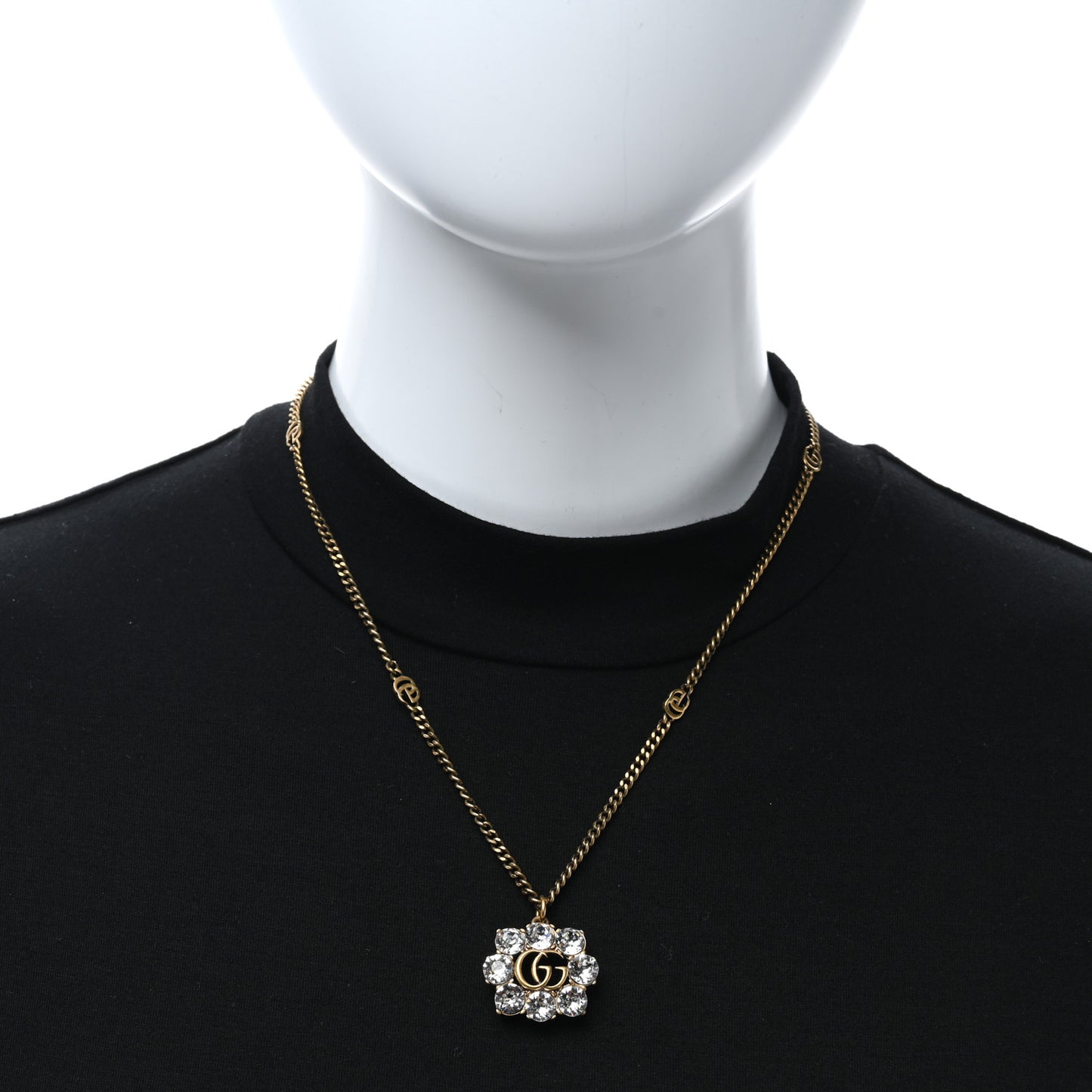 Crystal Embellished Double G Necklace Aged Gold