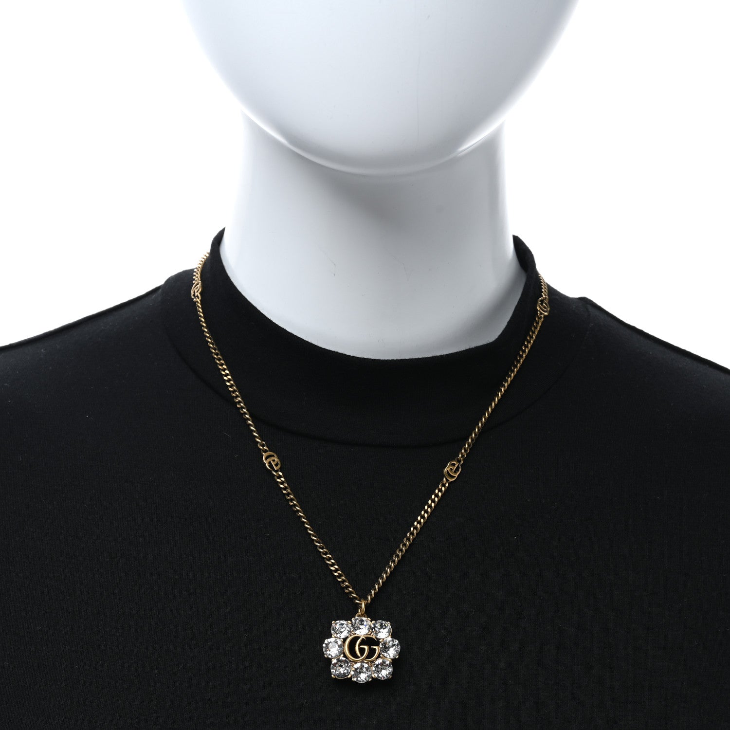 Gucci Crystal Embellished Double G Necklace Aged Gold 2 of 5