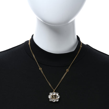 Gucci Crystal Embellished Double G Necklace Aged Gold 2 of 5