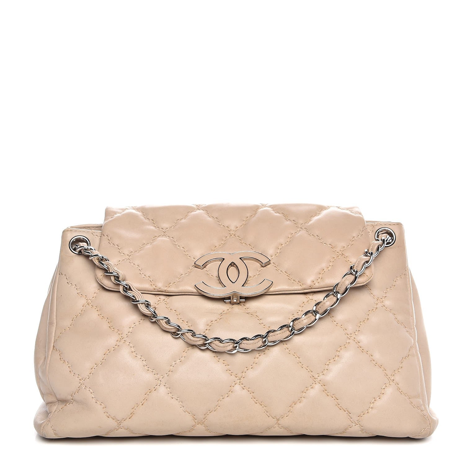 Chanel Calfskin Double Stitch Large Hamptons Flap Bag Beige 1 of 19