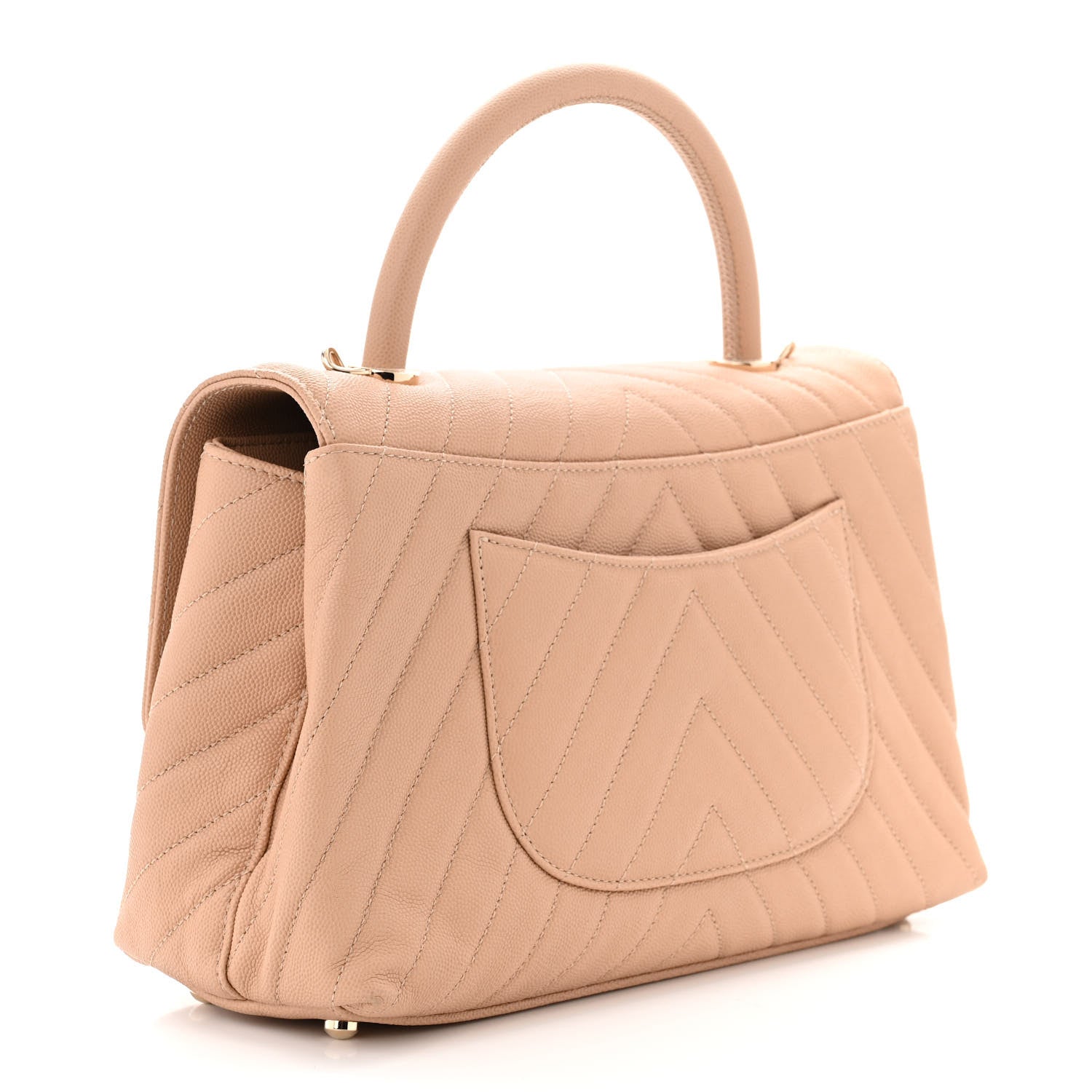 Chanel Caviar Chevron Quilted Small Coco Handle Flap Beige 3 of 11