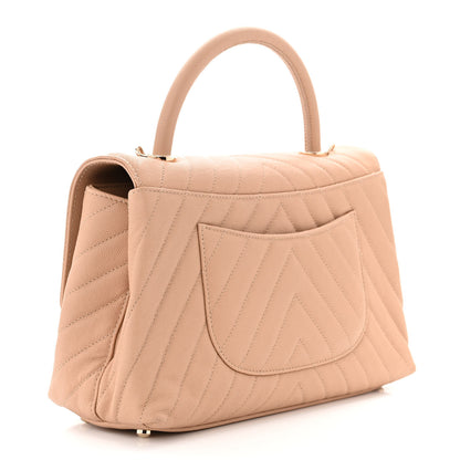 Chanel Caviar Chevron Quilted Small Coco Handle Flap Beige 3 of 11