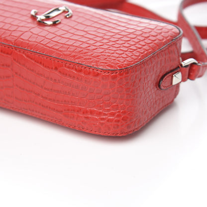 Jimmy Choo Calfskin Crocodile Embossed Mini Hale Crossbody Red 7 of 8