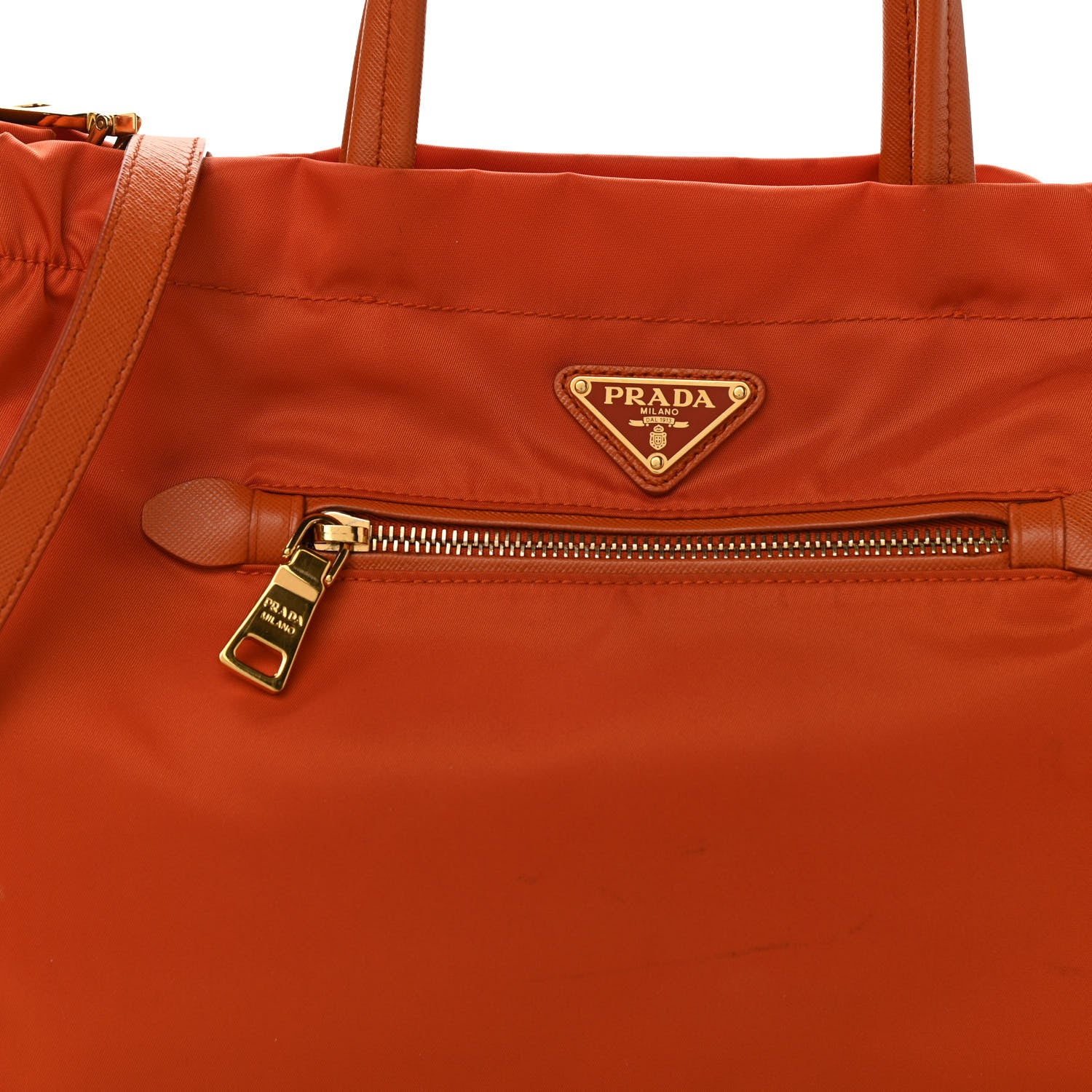 Prada Saffiano Tessuto Nylon Shopping Satchel Orange 8 of 11