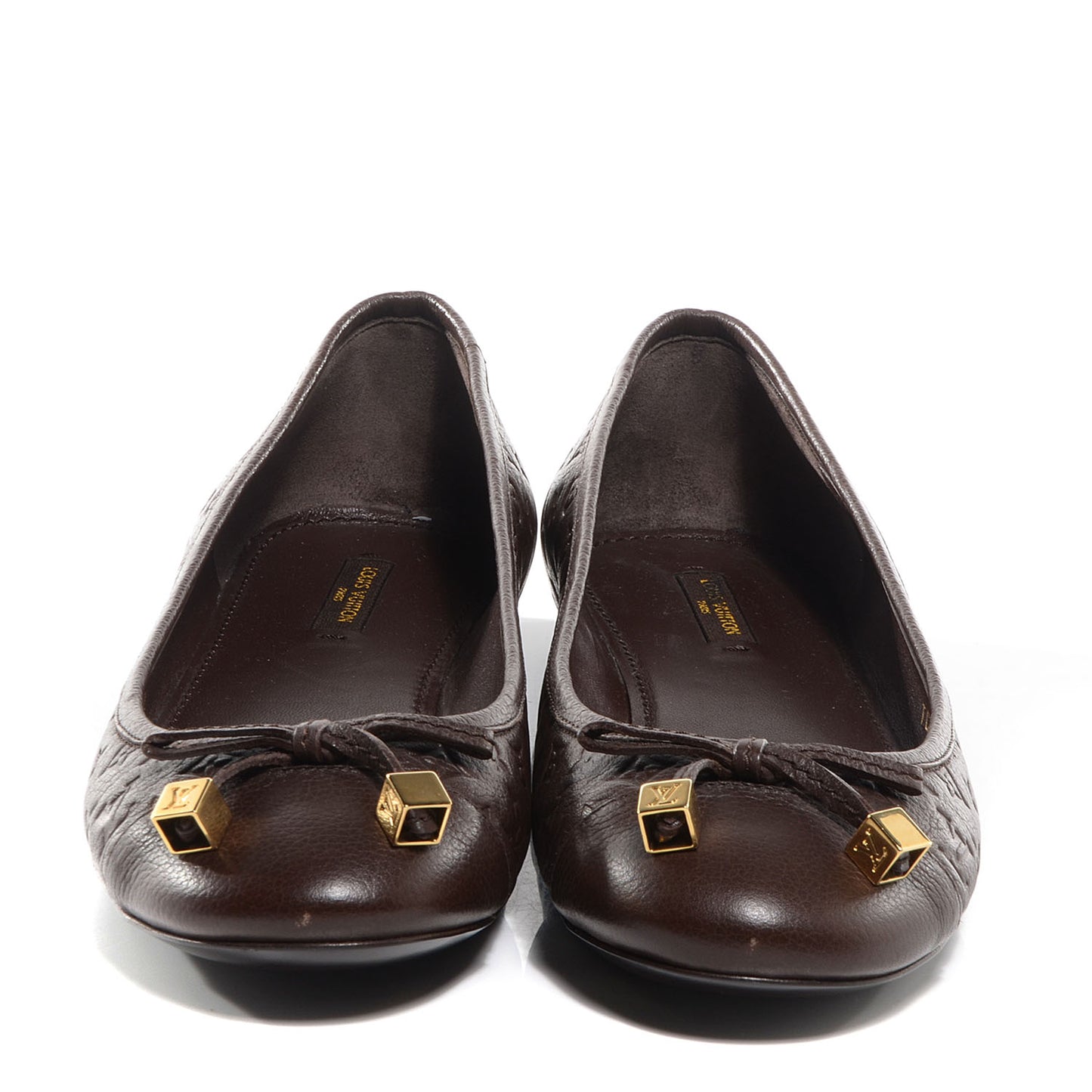 Calfskin Embossed Monogram Debbie Ballerina Flats 38.5 Brown