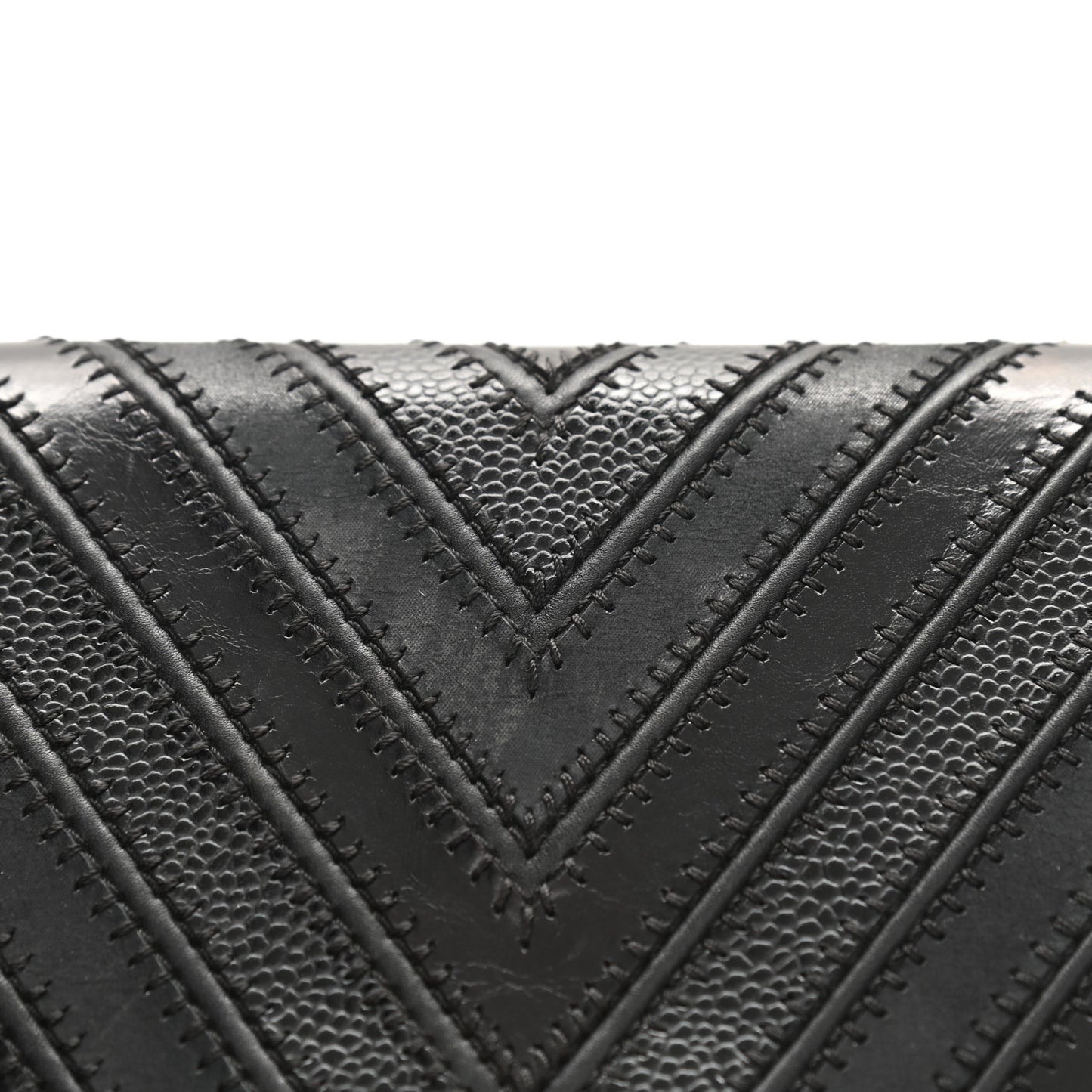 Calfskin Caviar Chevron Quilted Mixed Boy Wallet On Chain WOC Black