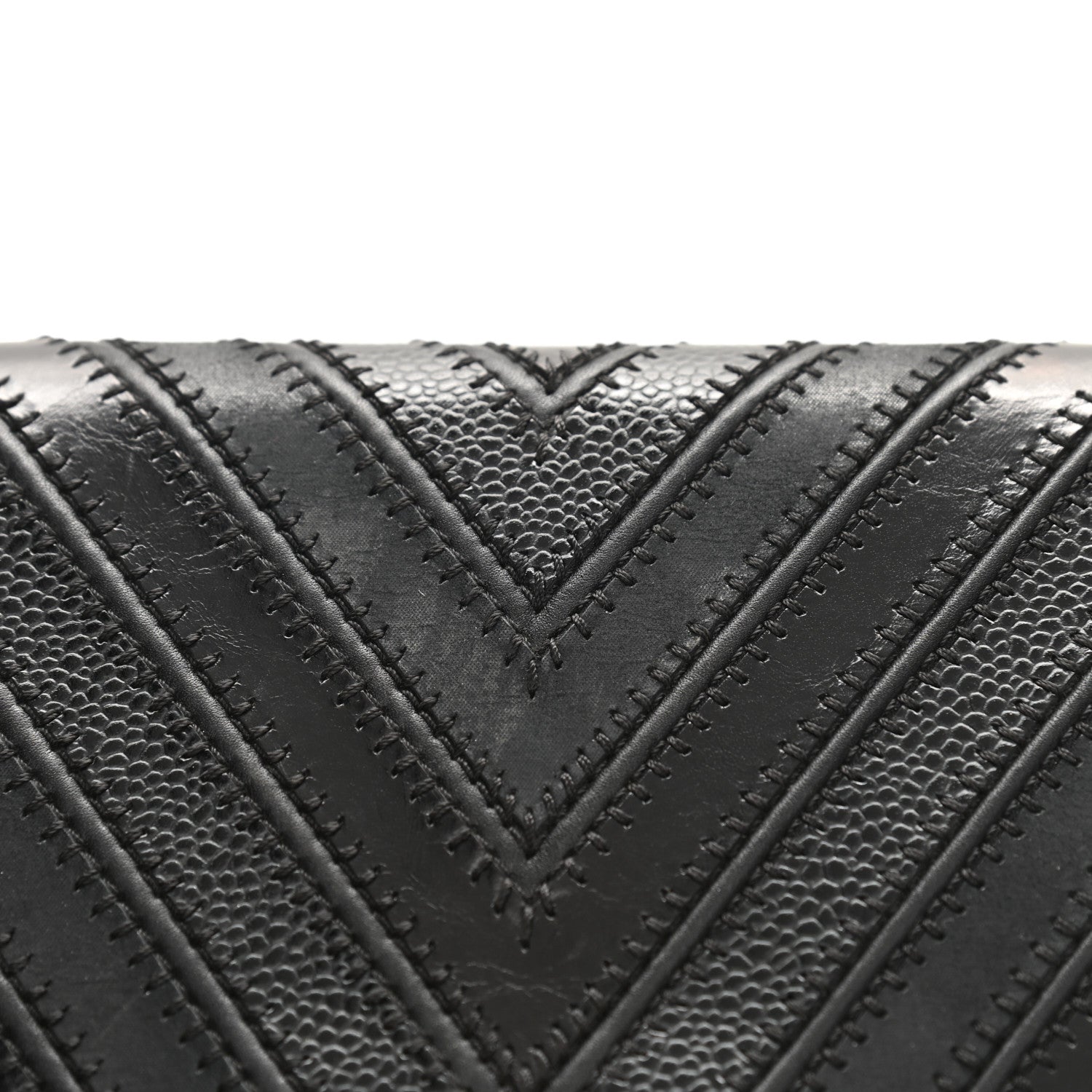 Chanel Calfskin Caviar Chevron Quilted Mixed Boy Wallet On Chain WOC Black 10 of 12