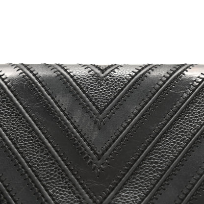 Chanel Calfskin Caviar Chevron Quilted Mixed Boy Wallet On Chain WOC Black 10 of 12