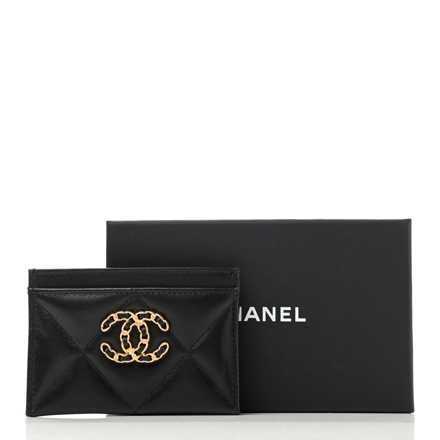 Lambskin Quilted Chanel 19 Card Holder Black