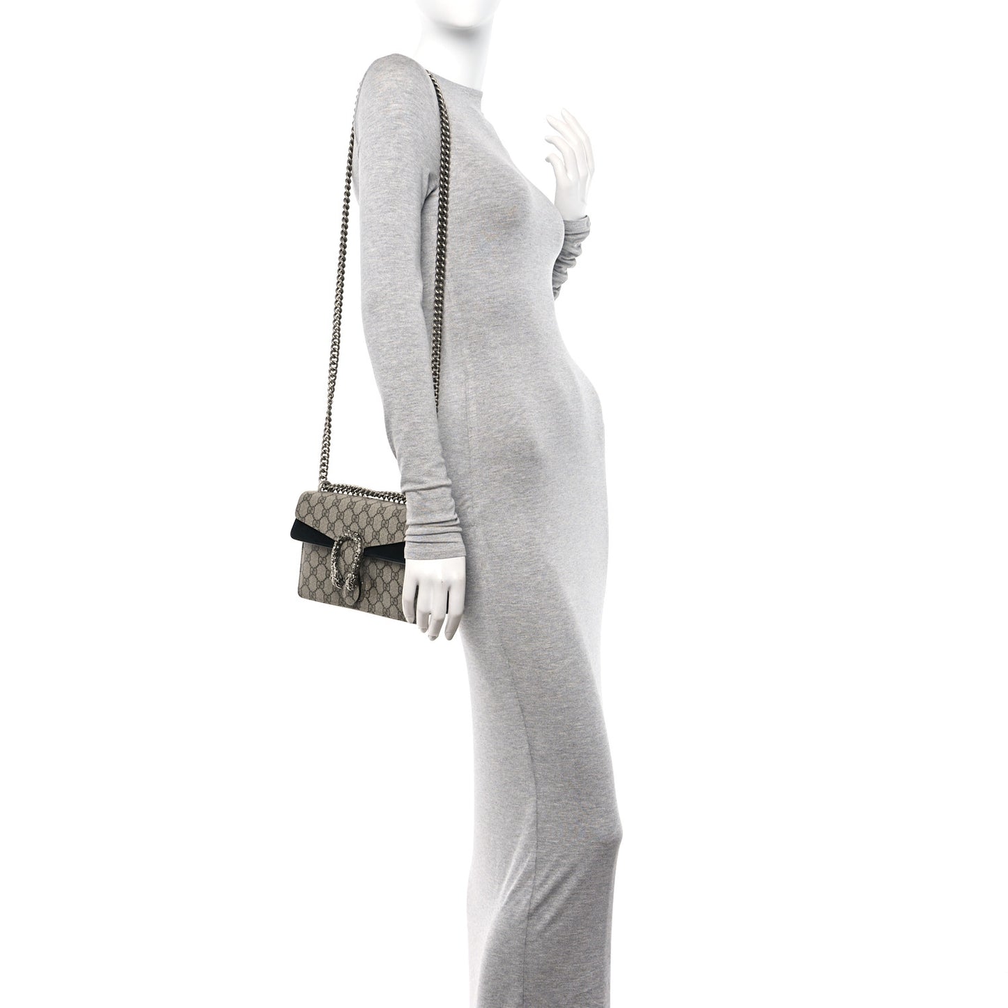 GG Supreme Monogram Suede Crystal Small Dionysus Shoulder Bag Beige Ebony Black