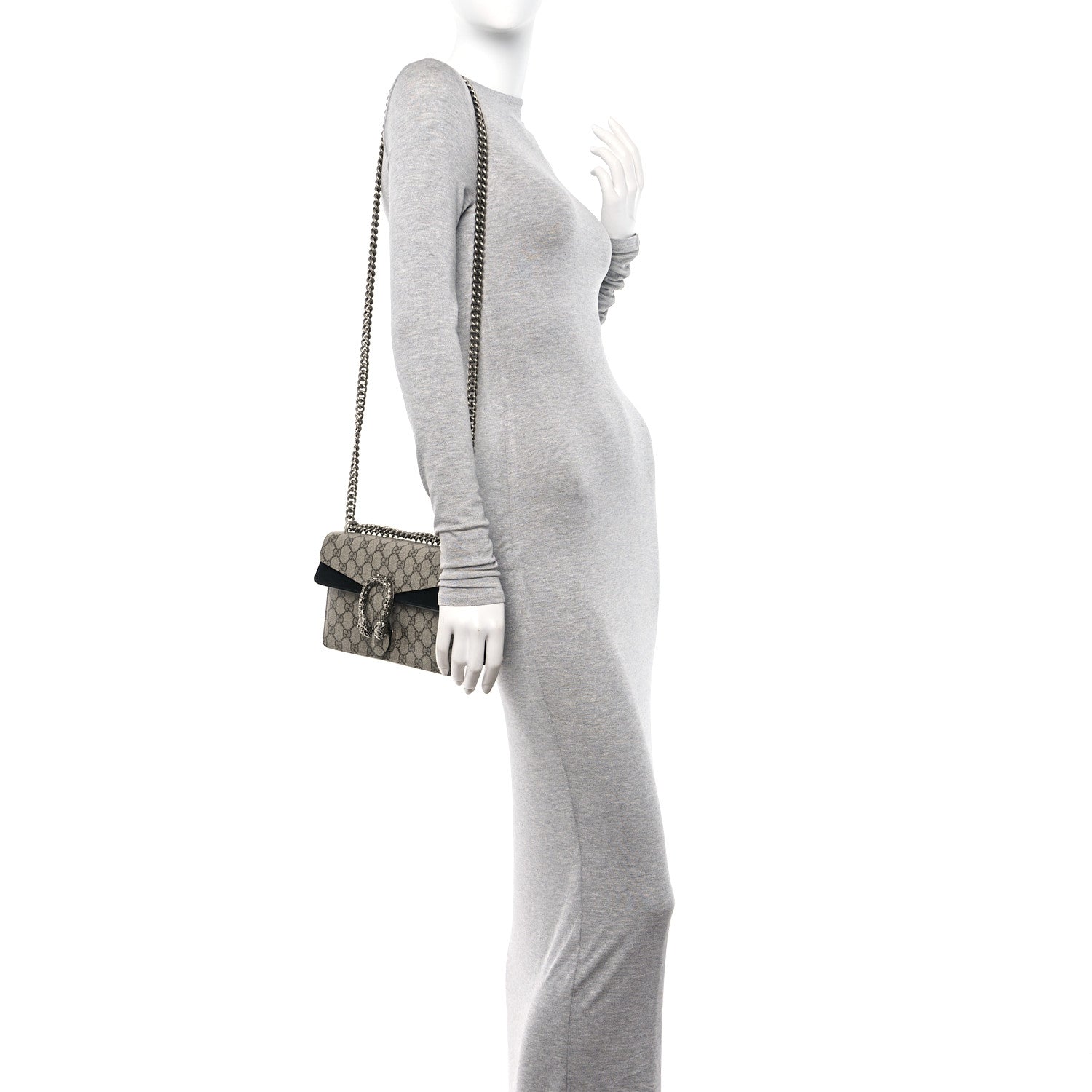 Gucci GG Supreme Monogram Suede Crystal Small Dionysus Shoulder Bag Beige Ebony Black 2 of 14