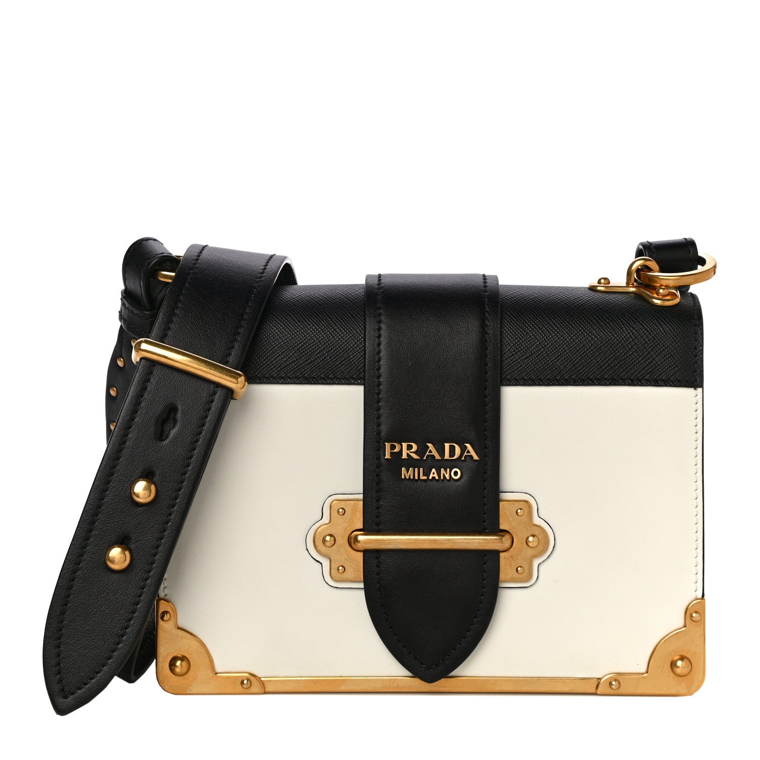 Prada City Calf Saffiano Large Cahier Bag White Black 1 of 10