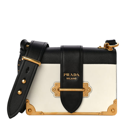 Prada City Calf Saffiano Large Cahier Bag White Black 1 of 10