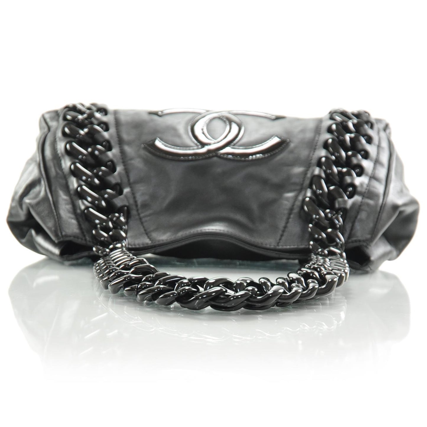 Leather Modern Chain Tote Black