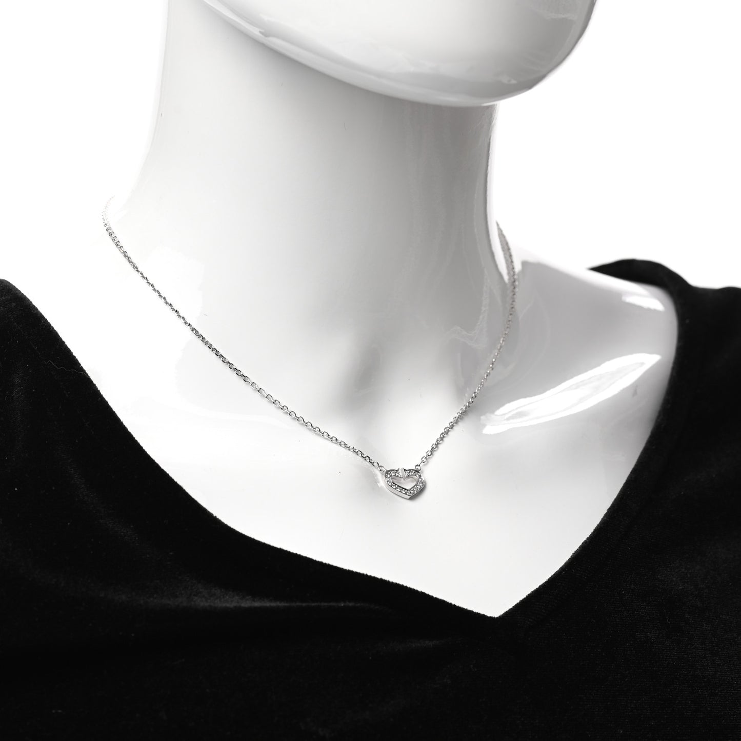 18K White Gold Diamond Small Hearts and Symbols Pendant Necklace