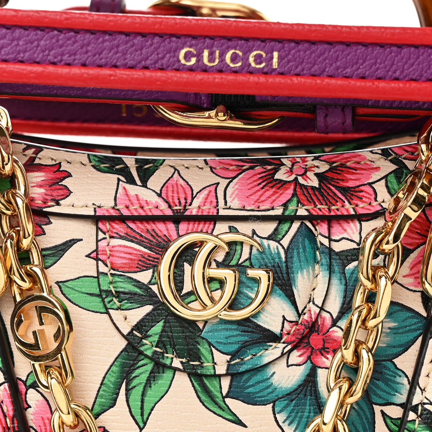Gucci New Shangai Calfskin Floral Print Mini Diana Tote Bag Multicolor 8 of 10