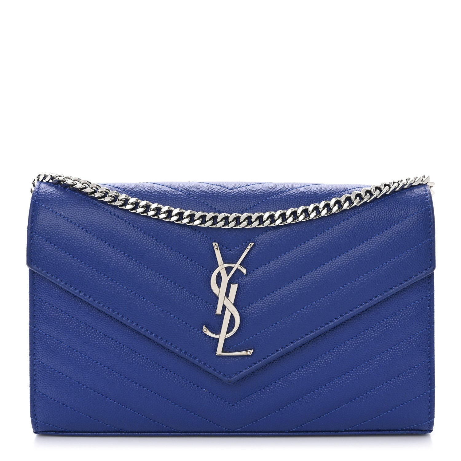 Saint Laurent Grain De Poudre Matelasse Chevron Monogram Chain Wallet Blue Majorelle 1 of 11
