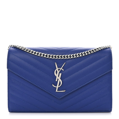Saint Laurent Grain De Poudre Matelasse Chevron Monogram Chain Wallet Blue Majorelle 1 of 11