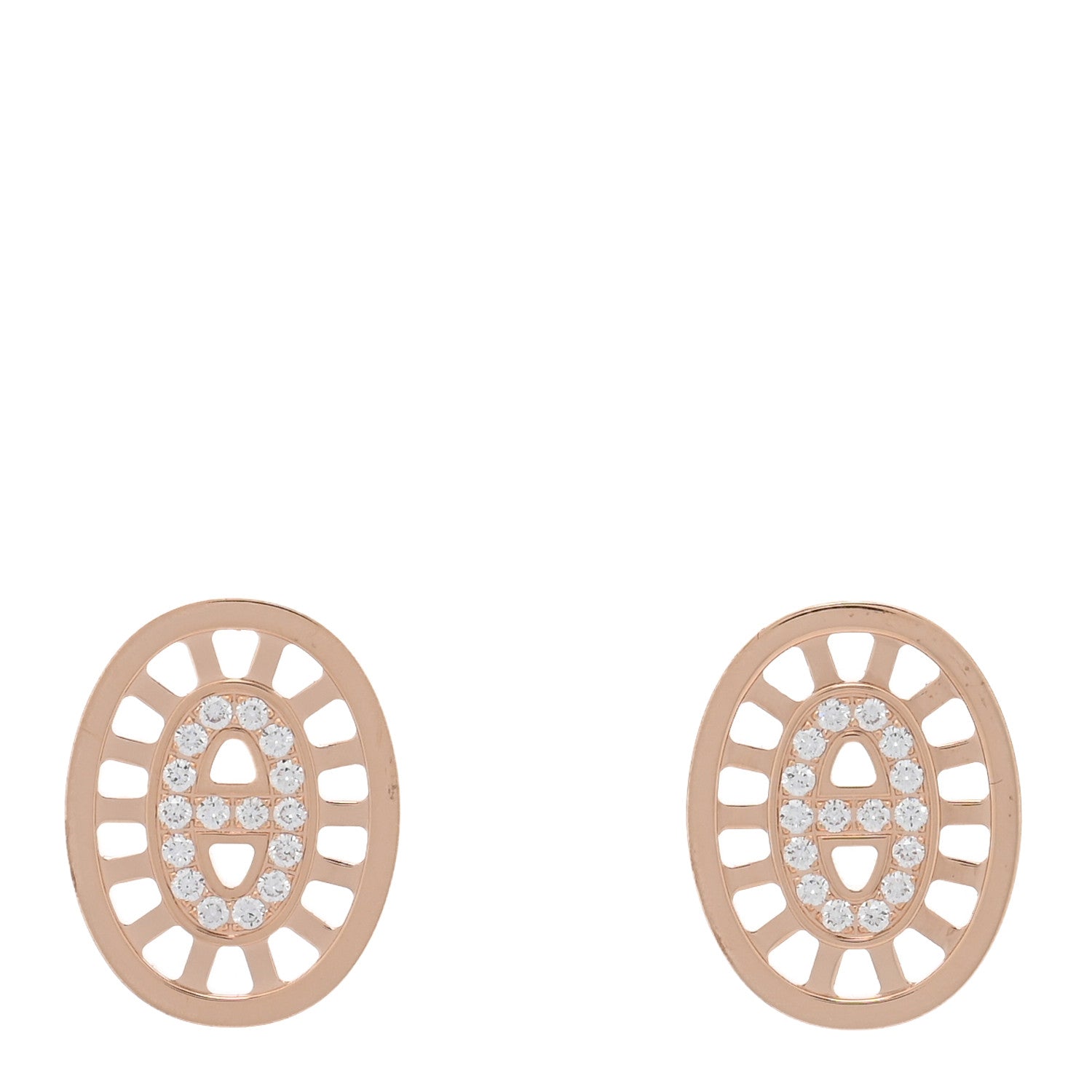 Hermes 18K Rose Gold Diamond Chaine d'Ancre Divine Stud Earrings 1 of 5