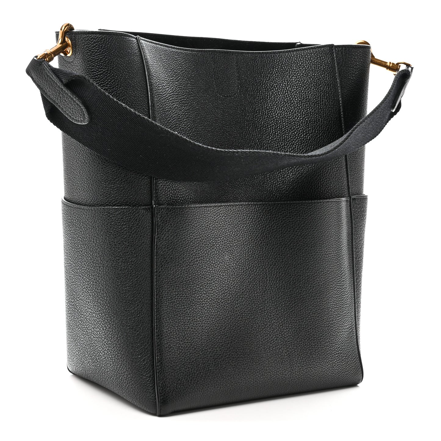 Soft Grained Calfskin Sangle Bucket Bag Black