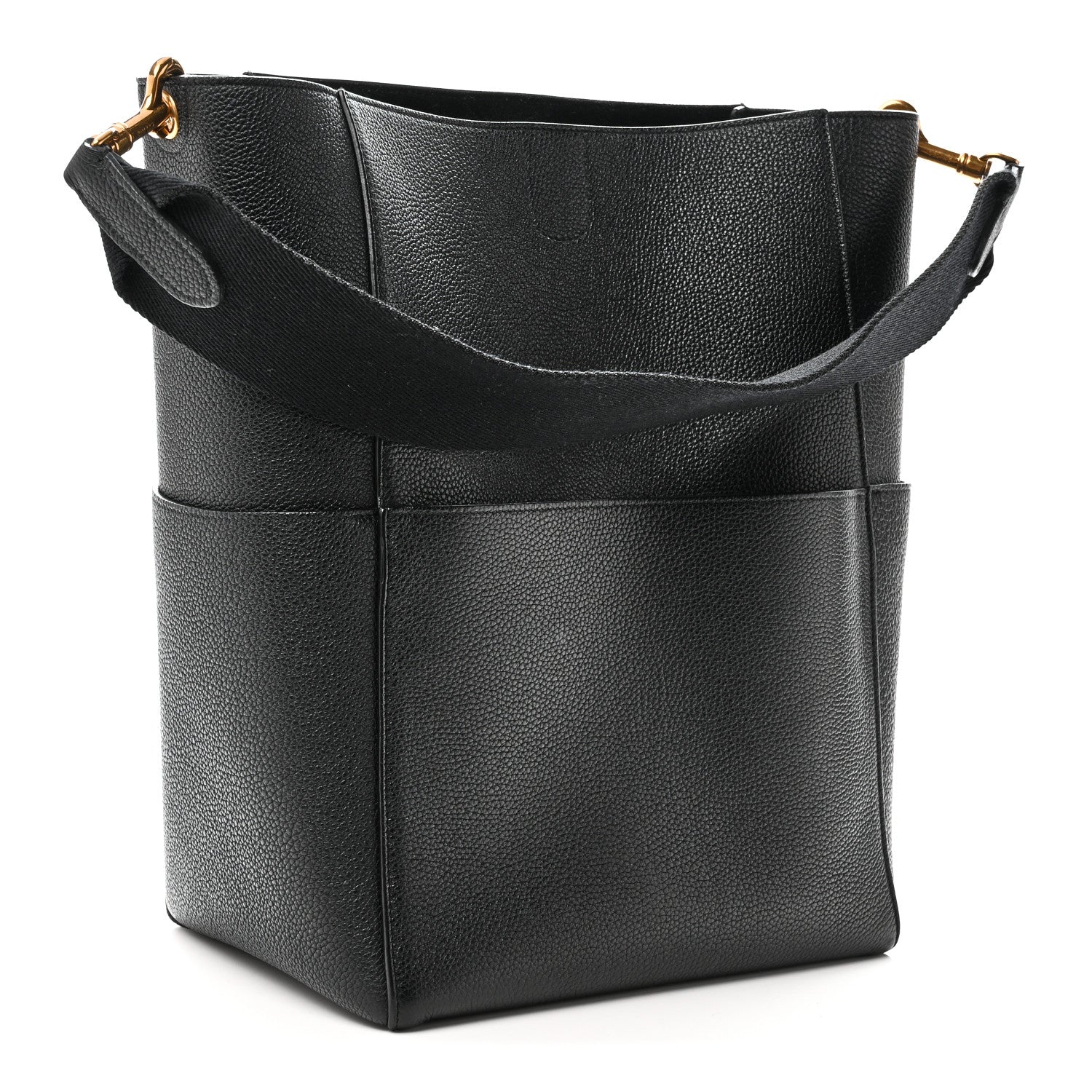Celine Soft Grained Calfskin Sangle Bucket Bag Black 3 of 9