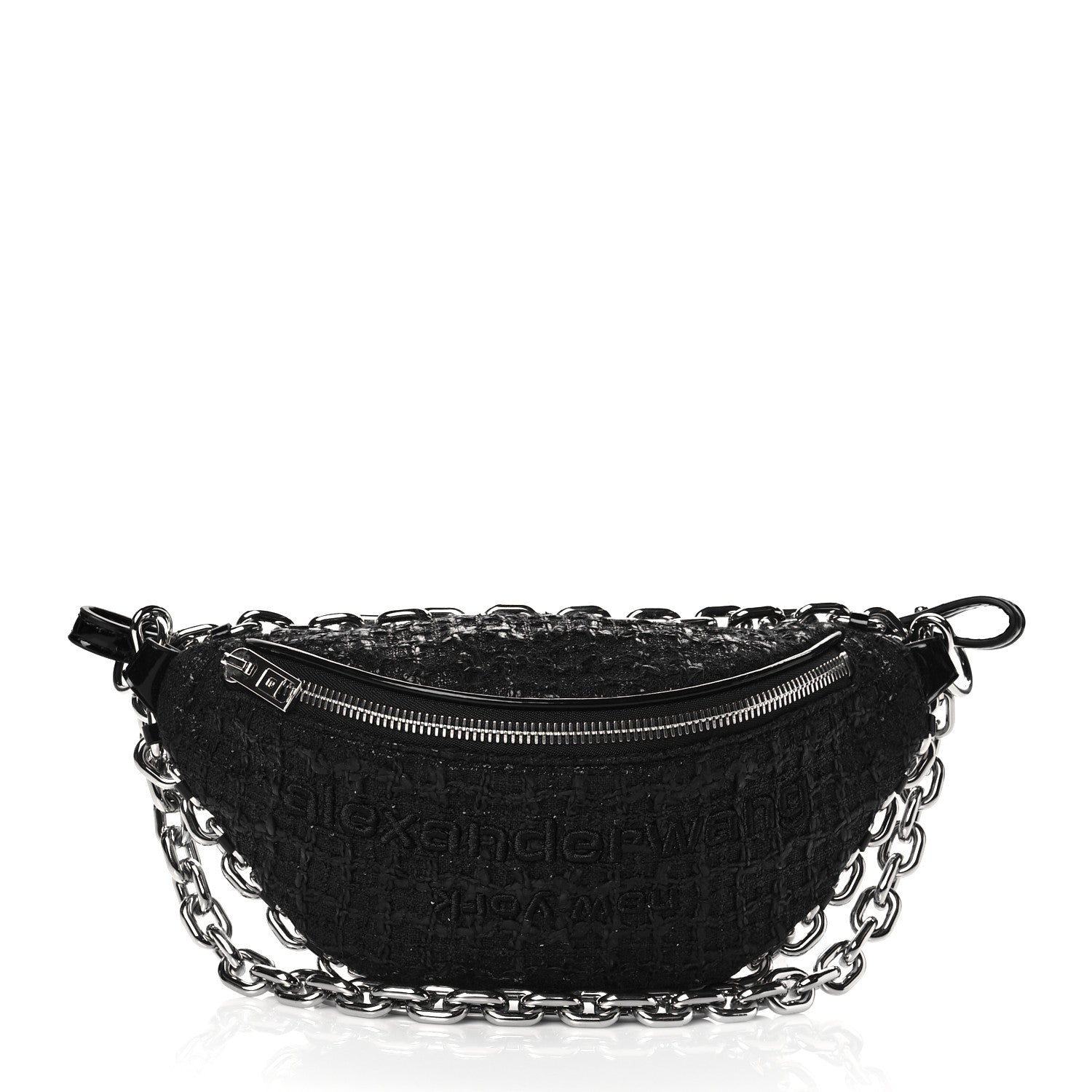 Alexander Wang Patent Tweed Chain Embellished Attica Belt Bag Black 1 of 9