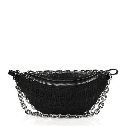 Alexander Wang Patent Tweed Chain Embellished Attica Belt Bag Black 1 of 9