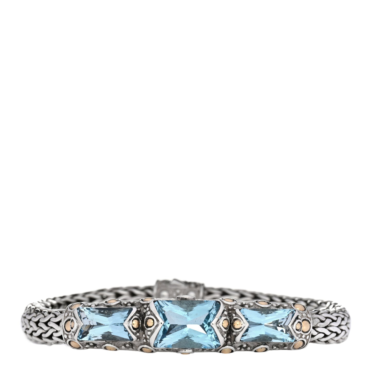 Sterling Silver 18K Yellow Gold Aquamarine Station Bracelet