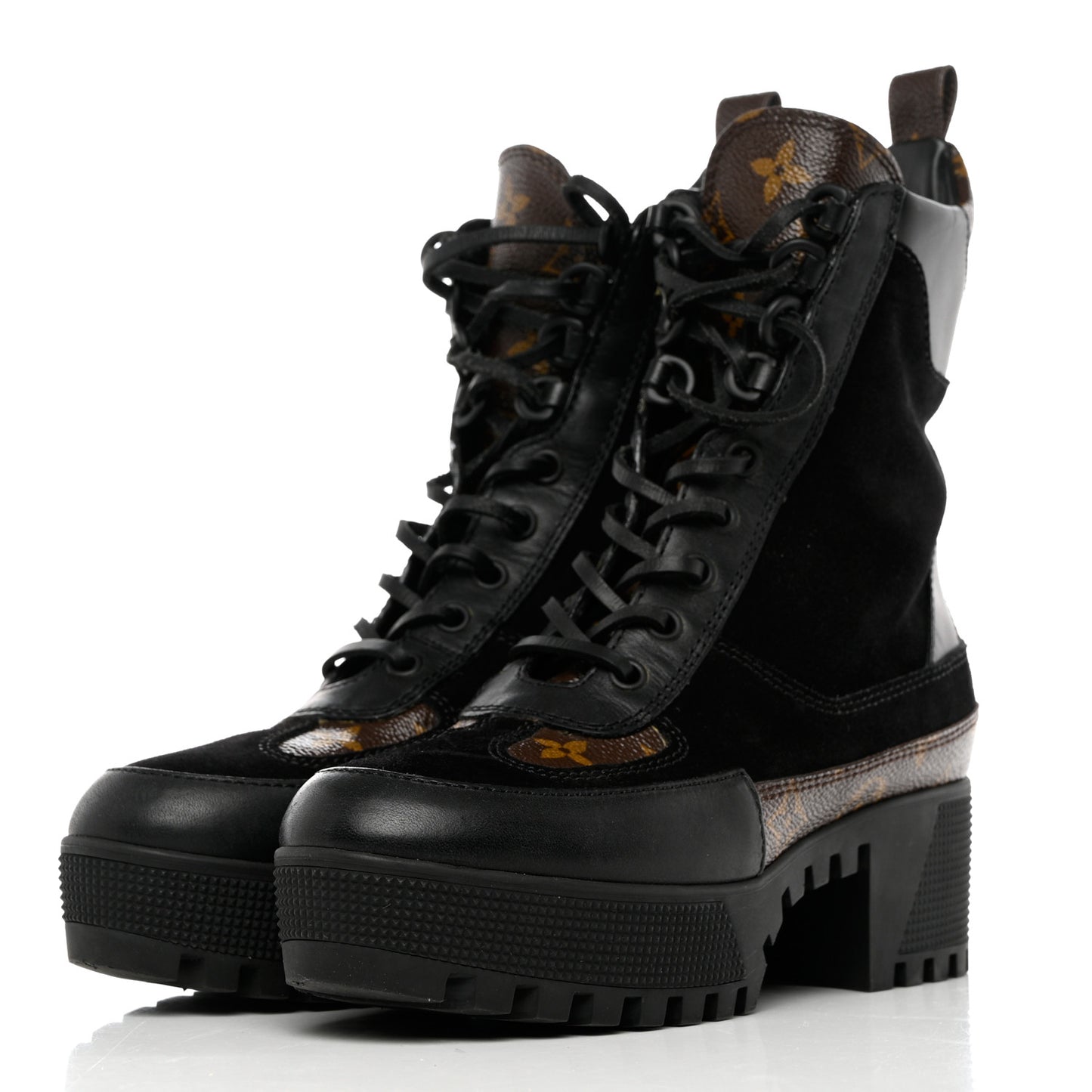 Suede Calfskin Monogram Laureate Platform Desert Boots 35.5 Black