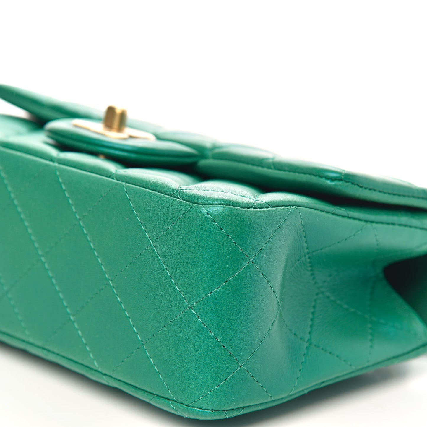 Iridescent Lambskin Quilted Mini Top Handle Rectangular Flap Green
