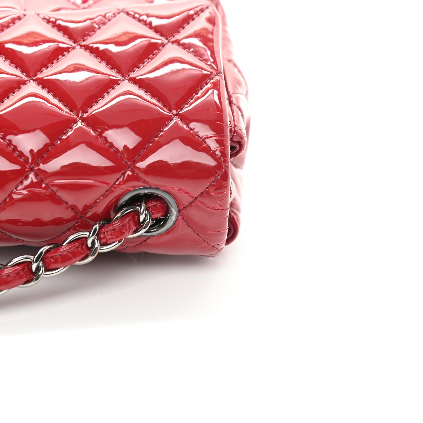 Patent Calfskin Quilted Mini Rectangular Flap Red