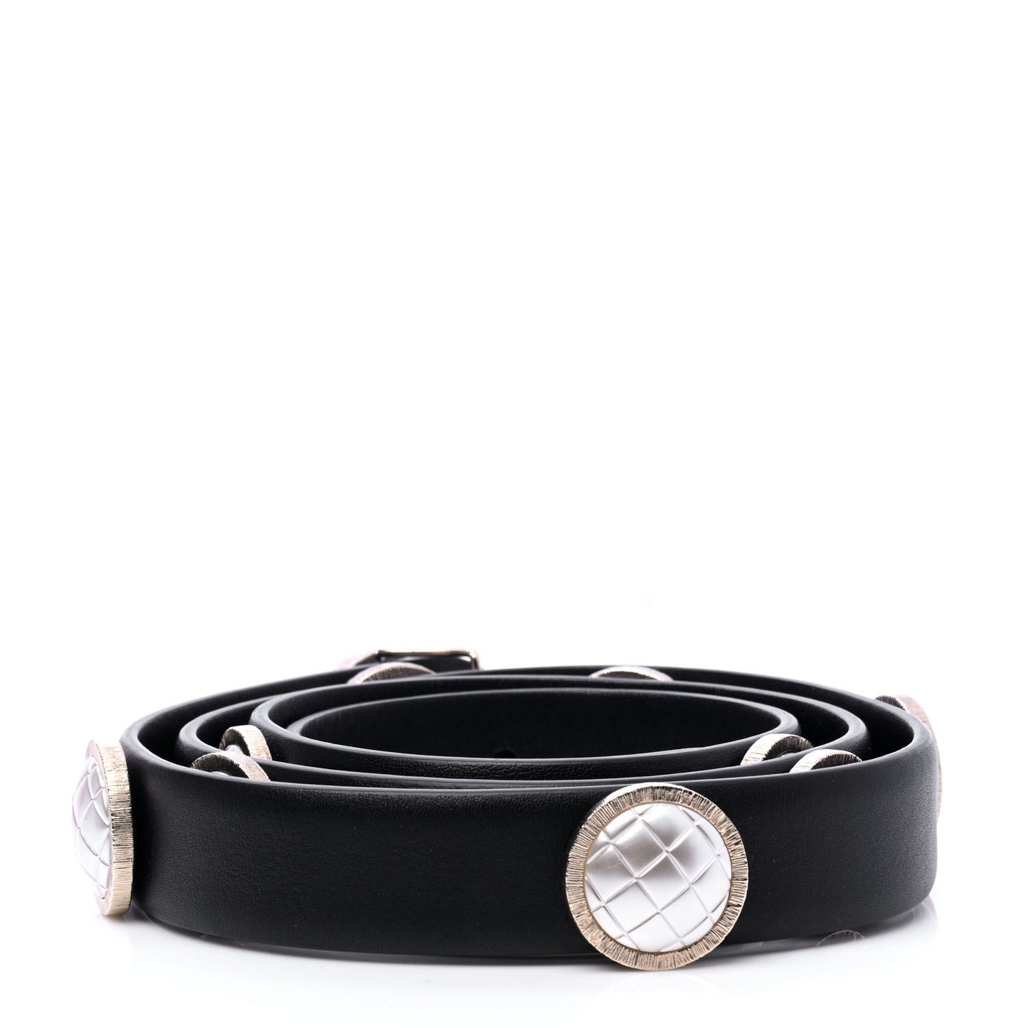 Calfskin Pearl Quilted CC Belt 80 32 Black