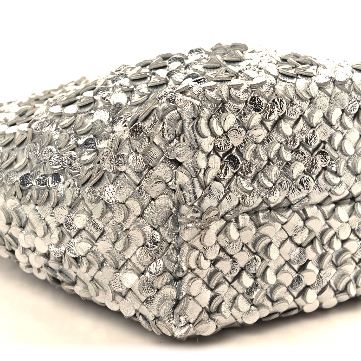 Bottega Veneta Laminated Nappa Intreccio Paillettes Small Cabat Bucket Silver 11 of 12