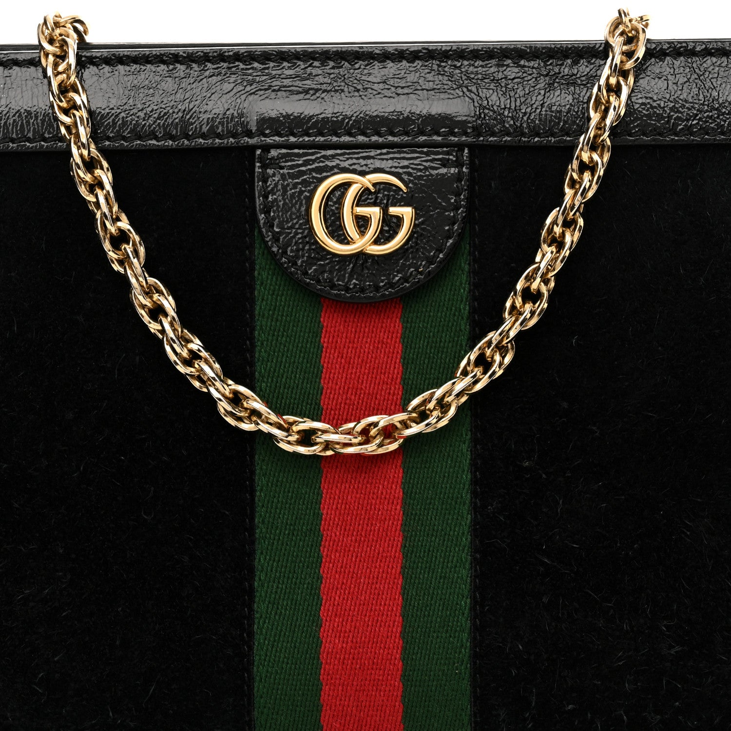 Gucci Suede Patent GG Web Small Ophidia Chain Shoulder Bag Black 9 of 14