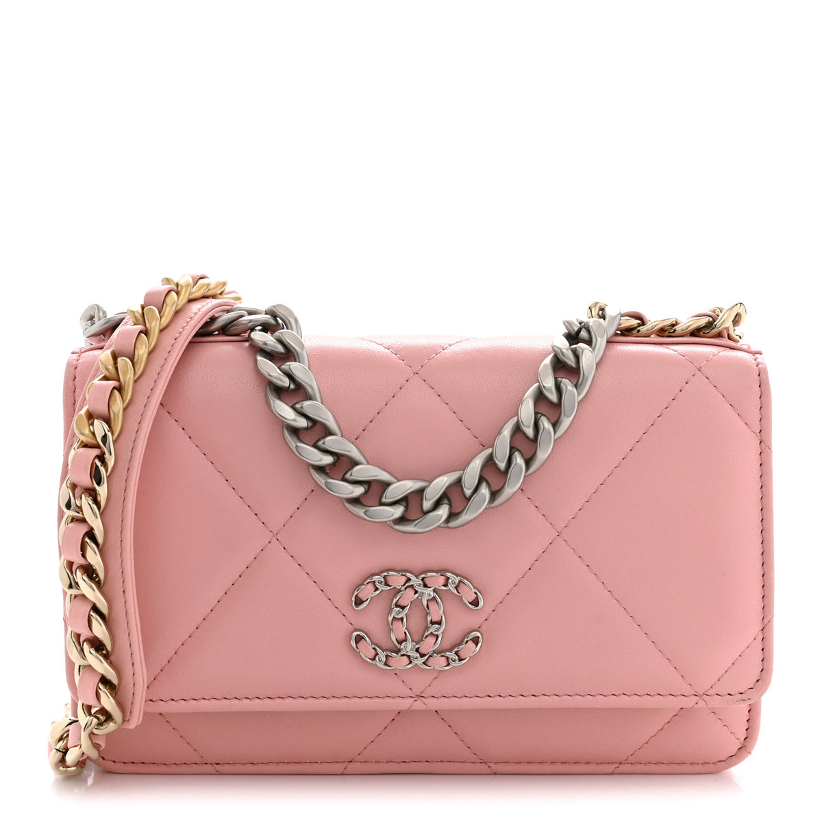 Lambskin Quilted Chanel 19 Wallet On Chain WOC Pink