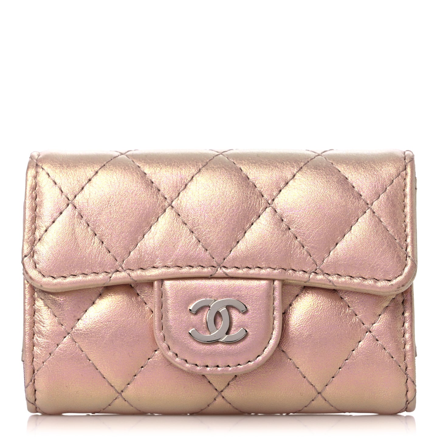 Iridescent Calfskin Quilted Classic 4 Key Holder Wallet Pink