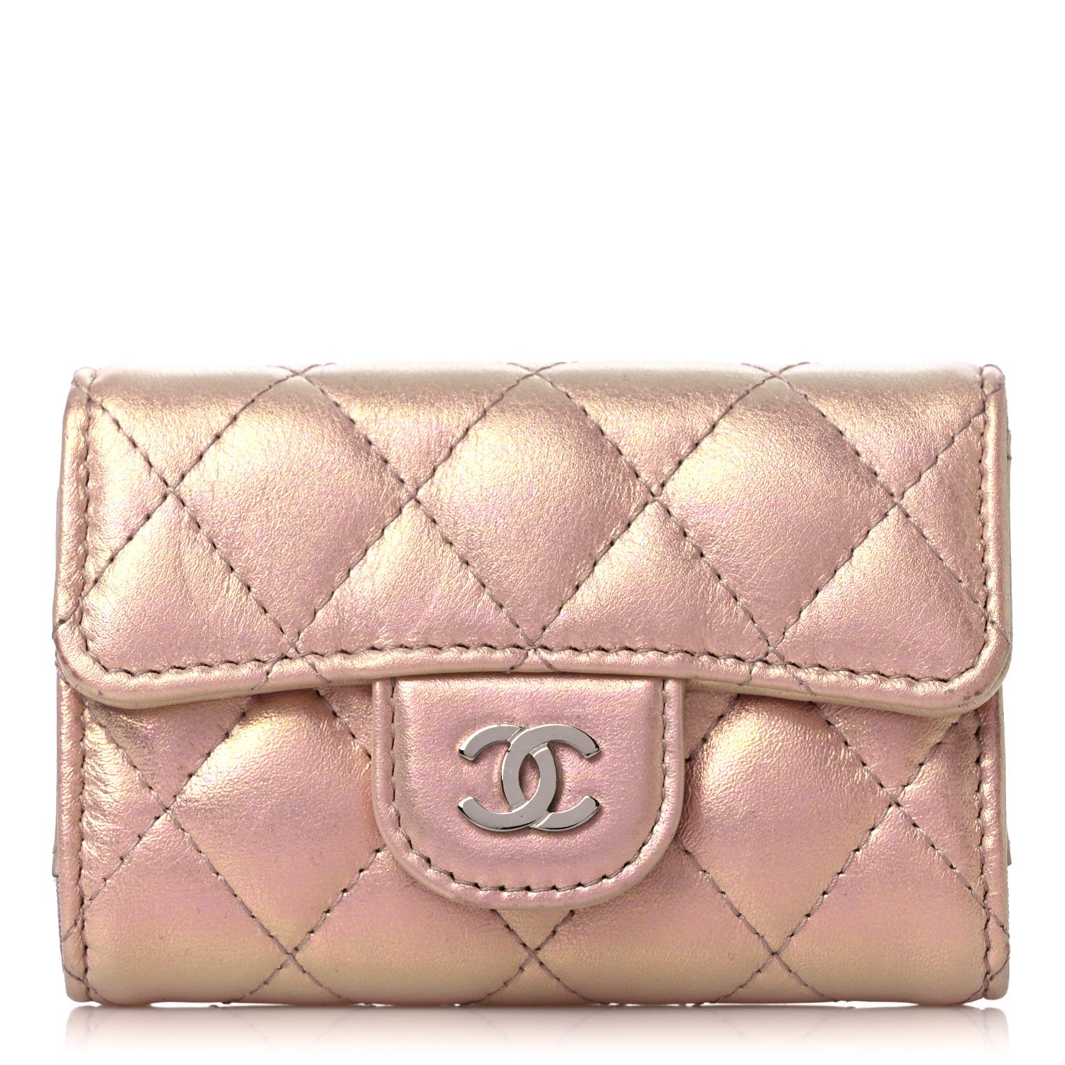 Chanel Iridescent Calfskin Quilted Classic 4 Key Holder Wallet Pink 1 of 14