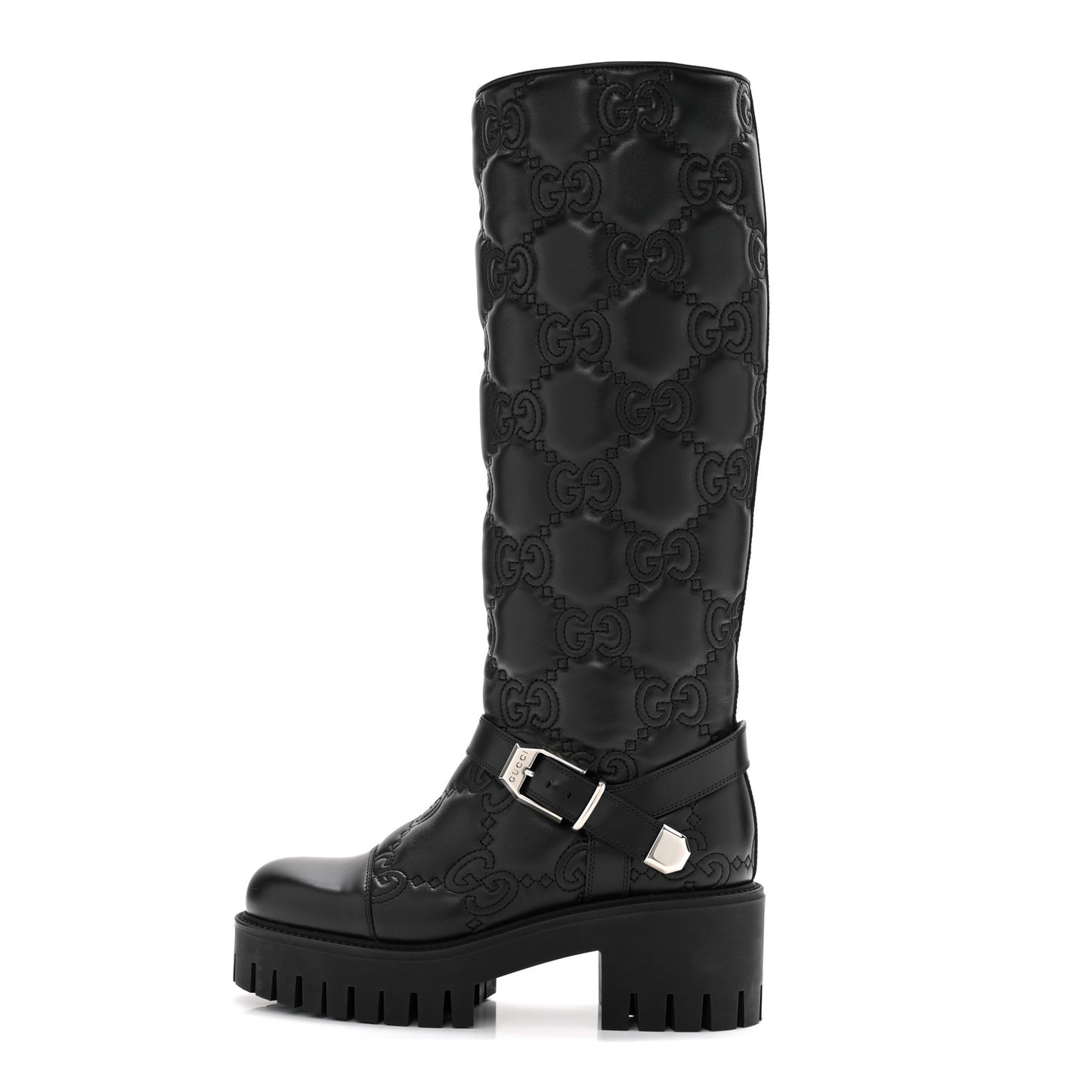 Cordovan Lux Nappa GG Matelasse 60mm Knee High Boots 36.5 Black