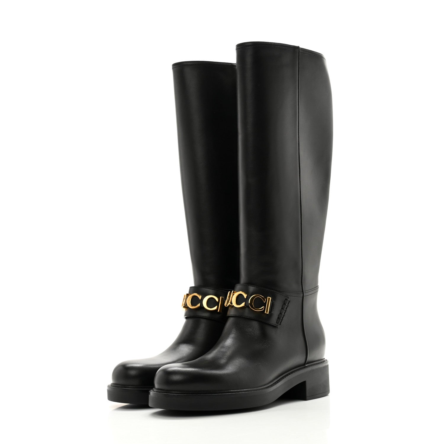 Gucci Calfskin Over The Knee Boots 38.5 Black 3 of 10