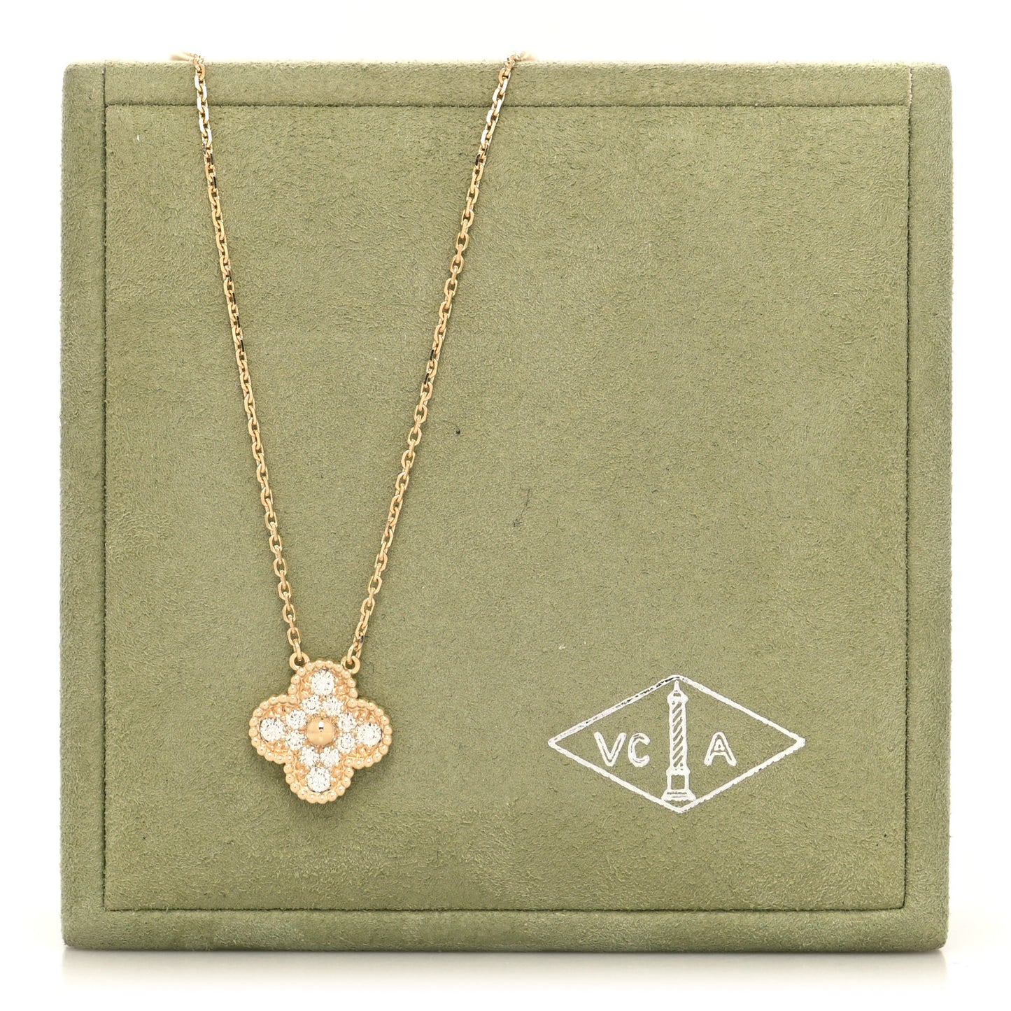 18K Yellow Gold Diamond Vintage Alhambra Pendant Necklace