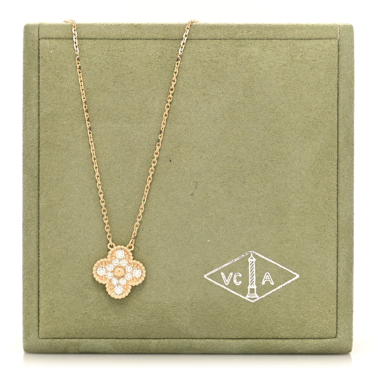 Van Cleef & Arpels 18K Yellow Gold Diamond Vintage Alhambra Pendant Necklace 7 of 7