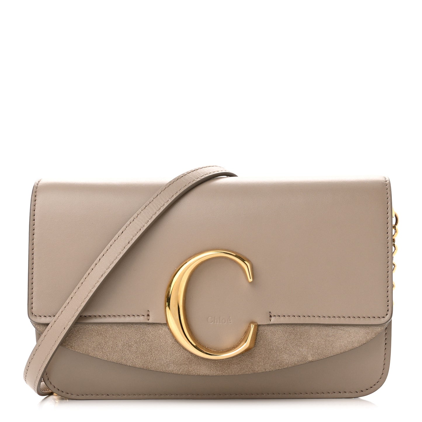 Calfskin Suede C Clutch With Chain Motty Grey