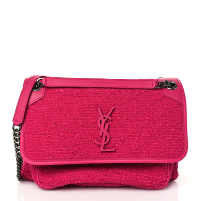 Saint Laurent Tweed Calfskin Matelasse Monogram Medium Niki Chain Satchel Magenta 1 of 9