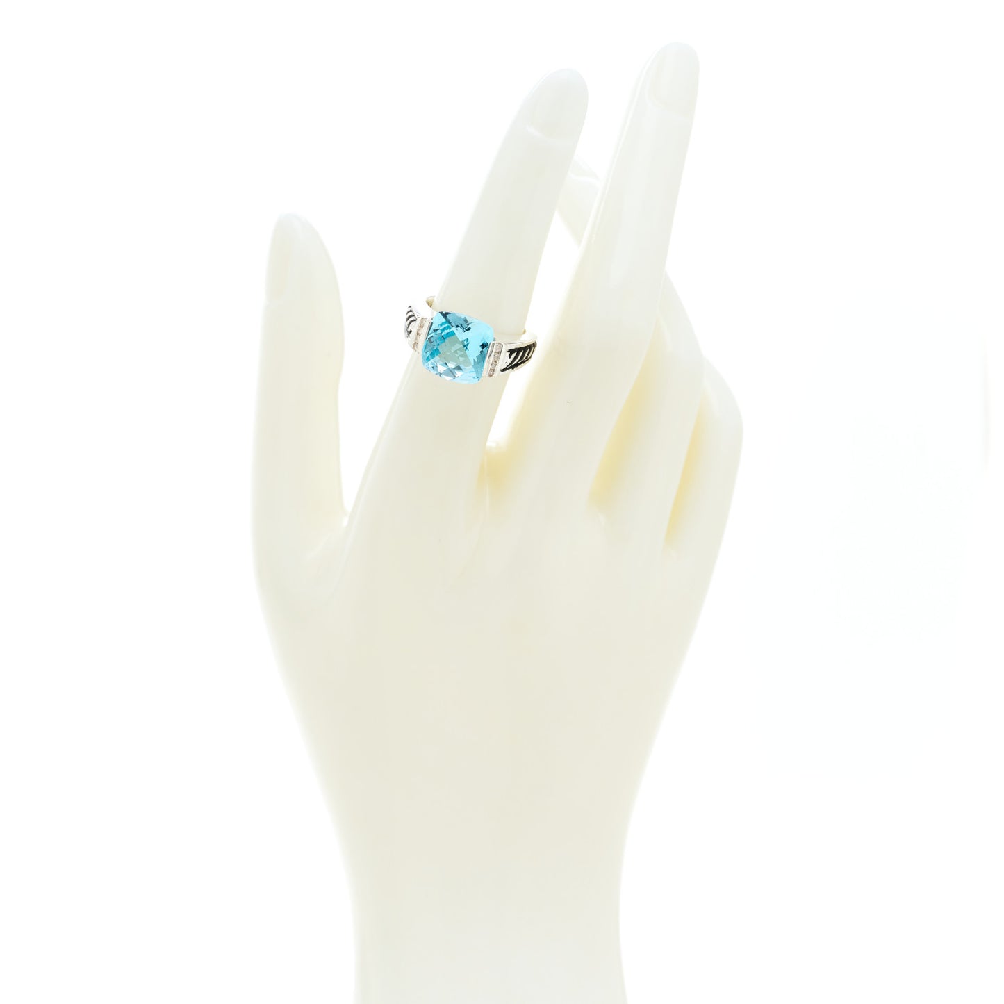 Sterling Silver Diamond Blue Topaz 11mm Deco Ring 52 6