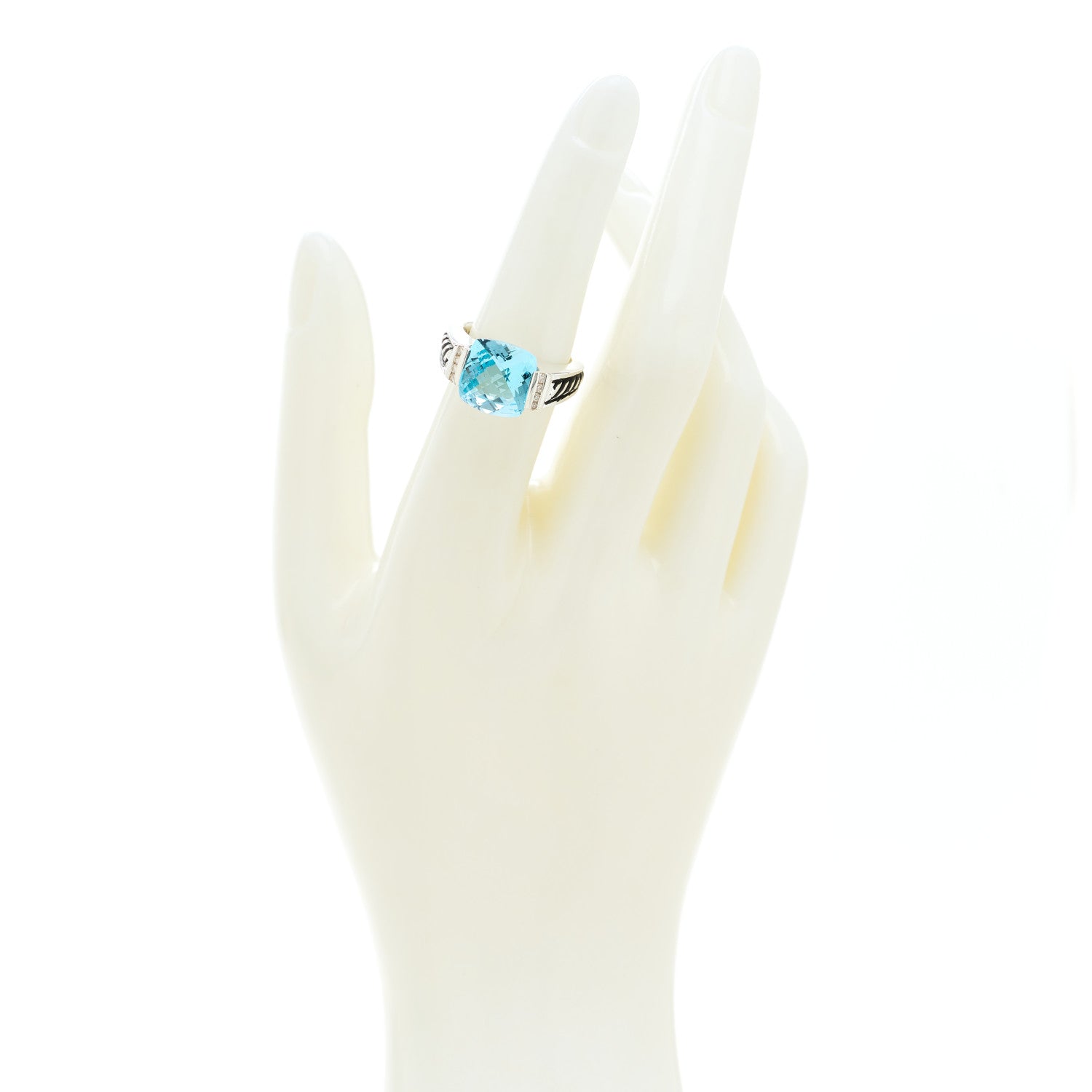 David Yurman Sterling Silver Diamond Blue Topaz 11mm Deco Ring 52 6 2 of 5