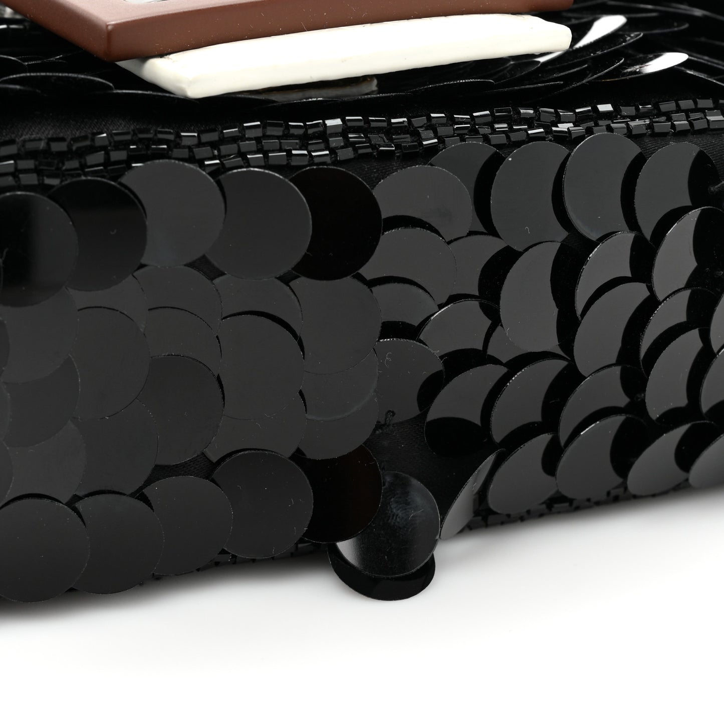Satin Sequin Paillettes Elaphe Plexiglass Mini Baguette 1997 Black Avorio