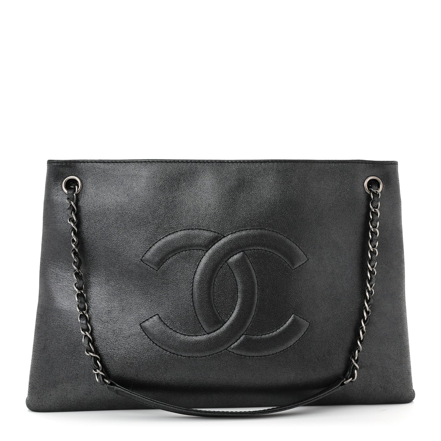 Iridescent Calfskin CC East West Shopping Tote Black