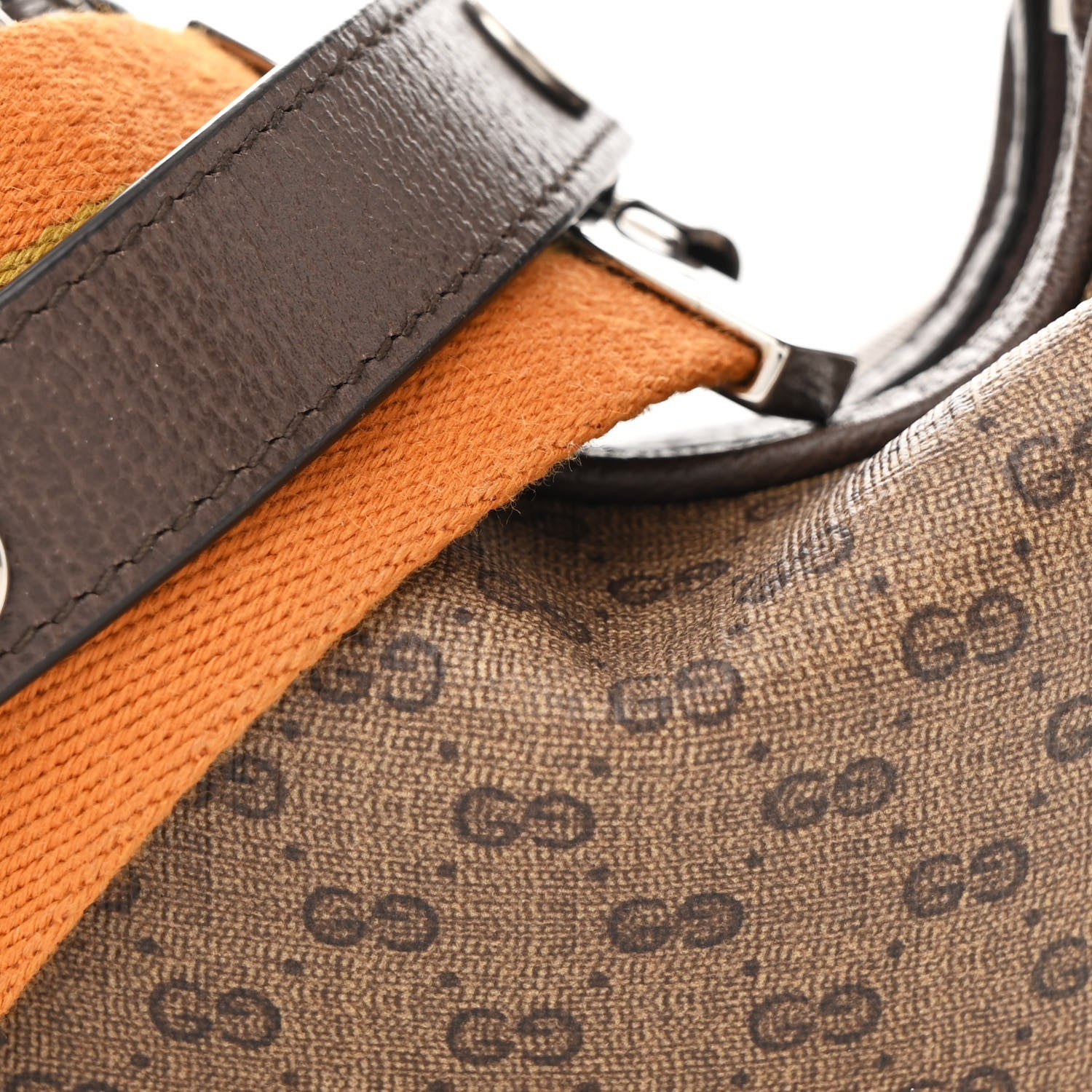 Gucci GG Supreme Monogram Textured Calfskin Web Mini Attache Hobo Beige Ebony New Acero 8 of 11