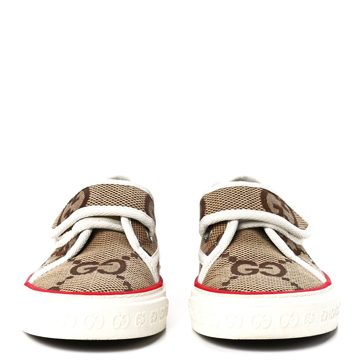 Monogram Jumbo GG Web Womens 1977 Tennis Velcro Strap Sneakers 35 Camel Ebony Mystic White